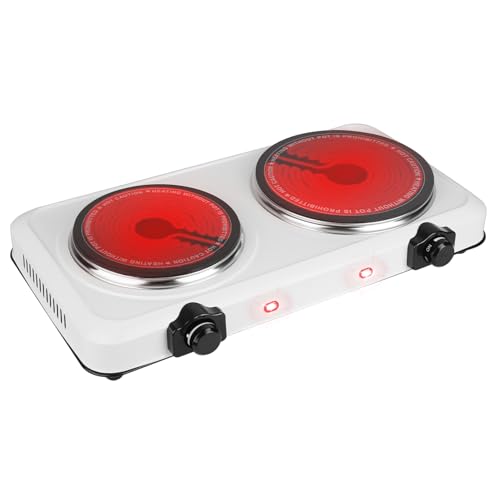 1800W Infrared Double Burner, Portable Hot Plate for Cooking, Countertop Burner with 7.5” & 6.3” Glass Plate Electric Cooktop with Stepless Temperature Adjustments for Home RV Camping