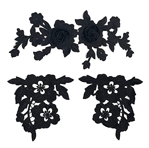 Zcketo 3 Pieces Black Embroidered Flowers Applique, Vintage Lace Rose Flower Sew On Embroidery Patch For Sewing On Dress Hat Bag Jeans Shirts Shoes Clothes Crafts Accessories(Not Iron On) #TOP16