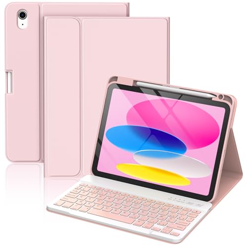 CC Store Coque Clavier pour iPad A16 11/10 Ème Generation (10.9 Pouces 2022/11 Pouces 2025), Étui Magnétique Keyboard avec Porte Crayon, Français AZERTY Layout, Rose