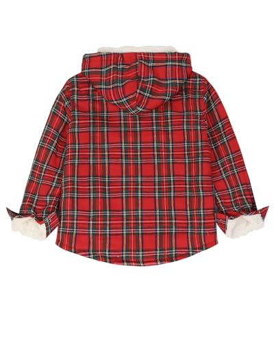 Image of ZENTHACE Boys Sherpa Fleece Lined Flannel Plaid Button Down Shirt Jacket,Hooded Flannel Shirt with Hand Pockets