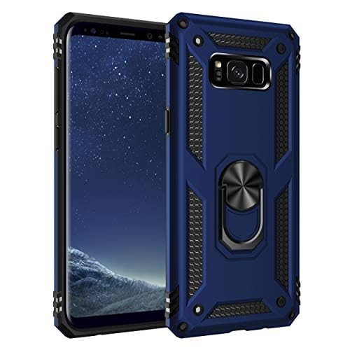 yanzi Compatible with SamSung Galaxy S8 Plus Phone Case(2017)+3D Tempered Glass[Military-Shockproof]-[Kickstand] Bumper TPU Silicone Protection Smartphone Cover for Galaxy S8 Plus-Blue