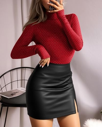 Image of Mangopop Women' Long Sleeve Ribbed Bodysuit Jumpsuits