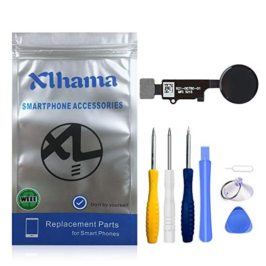 Xlhama Bouton Home pour iPhone 7/7 Plus/8/8 PLUS (Noir)Bouton universel avec Connecteur Nappe Flex Cadre en métal Protège Bouton et joint en Caoutchouc Préinstallés Inclus Kit de Outils de Réparation