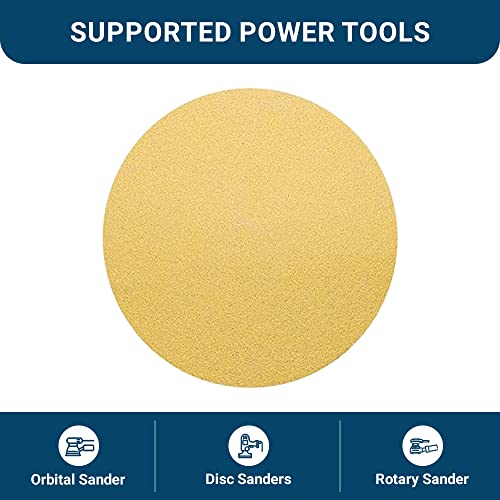 Benchmark Abrasives 6 Inch Sanding Discs Hook and Loop, Aluminum Oxide Stearated Gold No Hole Adhesive Sandpaper for Surface Blending, Automotive - Orbital Sander Sandpaper (50 Discs), 180 Grit by Benchmark Abrasives - Used condition - Image 6