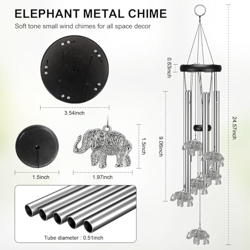 Image of Virekm Windchimes Outdoors Clearance, Aluminum Metal Wind Chime for Outside Sympathy Hanging Wind Chimes for Patio Decoration, Garden Decor. Zen Garden Decor,Gifts for Women(Elephant)
