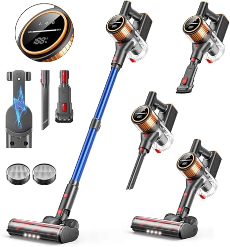 Akku Staubsauger Kabellos 550W/45000Pa/60min Laufzeit, kabelloser staubsauger mit Ladestation, Leichter Freistehend Akkustaubsauger, Super Leise Akkusauger für Hartböden Teppiche Tierhaare