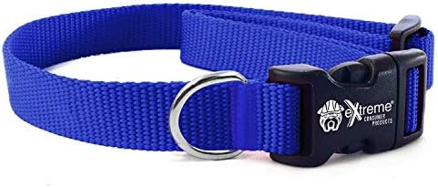 Rugged Nylon Dog Collar Blue – The Heavy Duty Adjustable Dog Collar – 3/4″ for Necks 9″ to 28″ with Durable Buckle Clip and No-Snag Comfort Nylon Weave Design