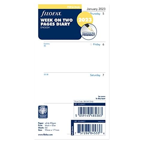 Filofax 68421 For Year 2023 Personal Week On Two Pages Diary Monday Start, White (68421-2018) Cover