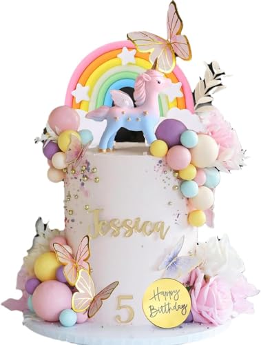 Homiliky Unicorn Cake Topper, Rainbow Princess Castle Decor - Happy Birthday Banner for Girl Birthday Party, Kids Cake Decorations (1 Set)