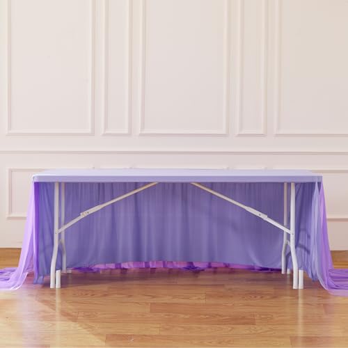 Besutolife Purple Tulle Tablecloth for Rectangle Tables 6ft 3 Sides for Wedding Birthday Party Bridal Shower White Tutu Ruffle Table Cloth Banquet Dinner Table Decorations by Besutolife - Used condition - Image 6