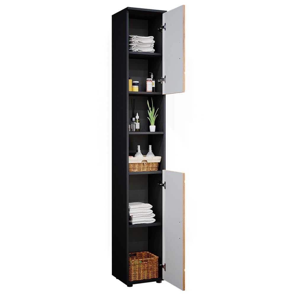 Vicco Meuble Salle de Bain Irma, Chêne doré/Anthracite, 30x192cm | pour le rangement des accessoires de salle de bain et compatible avec la série Irma