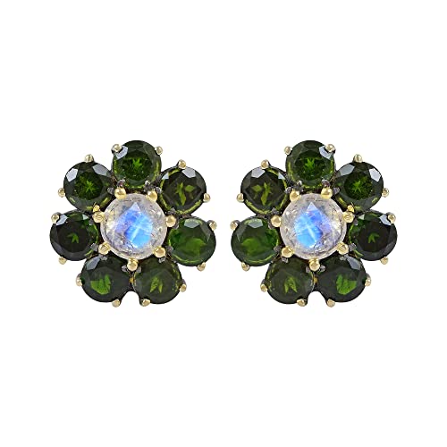 Boucles d'oreilles argent 925 avec pierre de lune et chrome diopside véritable