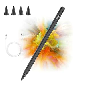 Stylus Pen voor iPad 2018-2022, Stylus Pen Compatibel met Apple iPad 9/8/7/6th, iPad Mini 6/5th, iPad Air 4/3th, iPad Pro 11”/12,9”, capacitieve pen met 4 reservepunten, Palm Rejection (zwart)