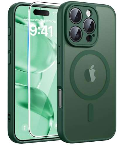 Image of FNTCASE for iPhone 16 Pro Case: [Compatible with Magsafe] Translucent Matte Cases with [Full Camera Protection] [Screen Protector] Military Grade Shockproof Protective Phone Cover - Green