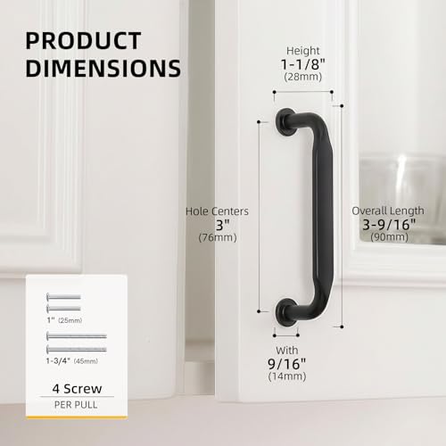 Goldenwarm 10 Pack 3 Inch Black Cabinet Handles Matte Black Drawer Pulls Kitchen Cabinet Handles Solid Zinc Alloy Pulls for Dresser Drawer Hardware by Goldenwarm - Image 2