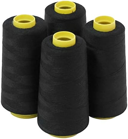4 Large Cones (3000 Yards Each) of Polyester Threads for Sewing Quilting Serger Black Color from ThreadNanny