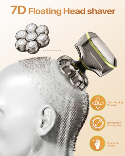 Image of 7D Head Shavers for Bald Men, Close & Smooth Electric Razor for Head & Face, IPX7 Waterproof Wet /Dry Head Shaver, Starts up Fast-Gunmetal Gold