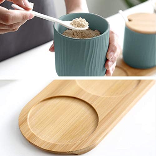 Affogato Ceramic Spice Jars 3pcs Spice Storage Containers With Lids and Spoon 300ml Spice Box With Wooden Spice Rack Kkitchen Tools Small Ceramic Condiment Jar Wooden Lid