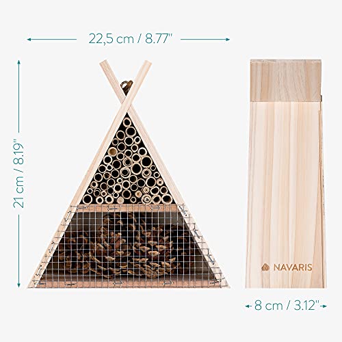 Navaris Bienenhaus dreieckig aus Holz - 22,5 x 21 x 8cm - naturbelassenes Insektenhotel für Bienen und Hummeln zum… – Bild 5
