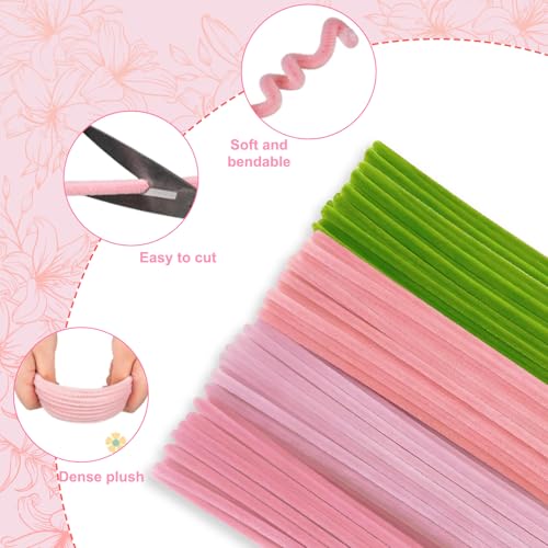 OFFAXE 400Pcs Pipe Cleaners Craft, Pipe Cleaner Bulk Flower Kit, 4 Assorted Colors Chenille Stems Flower Making Kit with Floral Wires, Gardening Tape, Stamen, Ribbon for DIY Art and Craft Supplies - Image 3