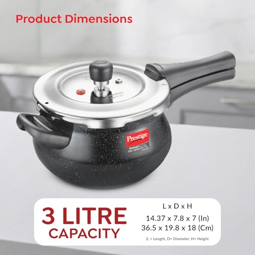 Image of Prestige 3 Litre Stainless Steel Deluxe Alpha Granite Svachh Outer Lid Pressure Cooker | Handi | Deep Lid for Spillage Control | Gas & Induction Compatible | 10Y Warranty | ISI Certified
