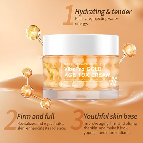 VibePro VP Gold Age Tox Cream – Face & Neck Moisturizer with Collagen, Hyaluronic Acid & Niacinamide, Hydrating & Firming Skin Care, 50g