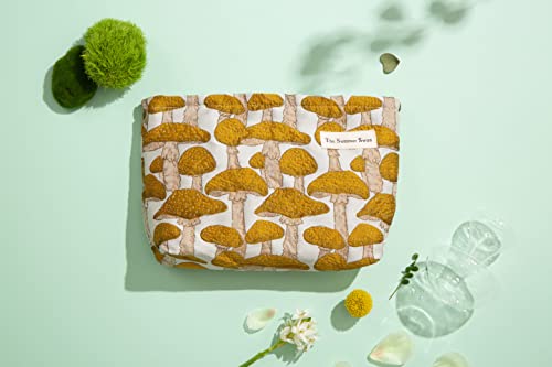 The Summer Swan | Large Aesthetic Makeup Bag | Floral Makeup Bag | Mid-Day Clutch | Period Kit Bag | Hygiene Bag | Skincare Bag | Cute Makeup Bag (Mushroom Yellow) #TOP2