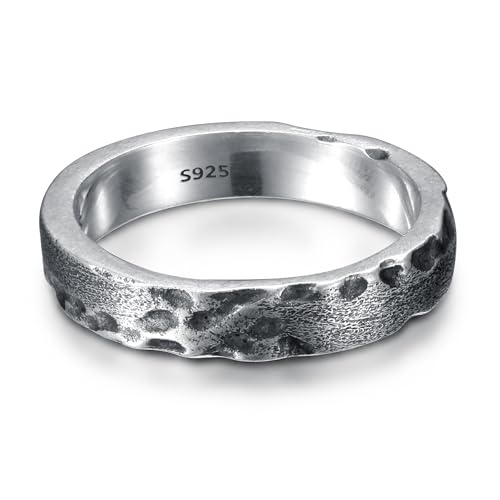 MILACOLATO 925 Sterling Silver Rings for Men Women Oxidized Silver Ring Non Tarnish Vintage Hammered Ring Unisex Wide Thumb Stackable Rings Unique Engagement Wedding Bands Size 11
