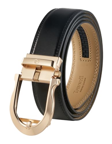 Image of Tonywell Men's Leather Ratchet Belt, 1 3 /8 inch Adjustable Dress Belt, Trim to Fit