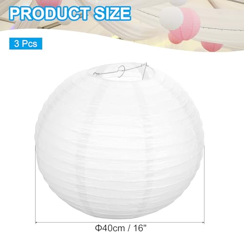 PATIKIL Round Paper Lanterns 40cm/16", 3 Pack Decorative Hanging Lanterns Lamp Party Decorations for Birthday Wedding Bridal Shower Home Decor, White by PATIKIL - Image 2