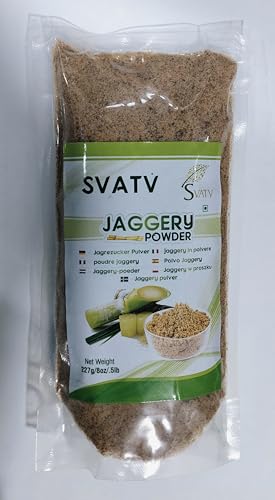 SVATV Jaggery Powder Brown Sugar, Natural sweetenerner,Vegan, Gluten Free, Cane Sugar Alternative, Substitute for Baking, Low Glycemic, Unrefined 227g, 0.5lb, 8oz.