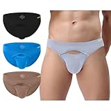 SUMABA Men's Sexy Bikini Underwear Pack Horizontal Fly Briefs Low Rise Multicolor Man Cut out Pouch Hip Briefs Comfort Male Panties Medium Soft Underpants