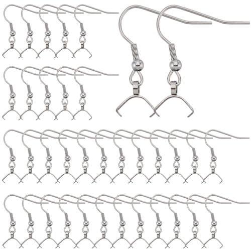 SUNNYCLUE 1 Box 50Pcs Earring Hooks with Pinch Bails Stainless Steel Earring Hooks Bulk French Wire Earrings Hook Earwires Fish Hook Findings for Jewellery Making Supplies DIY Dangle Ear Crafts