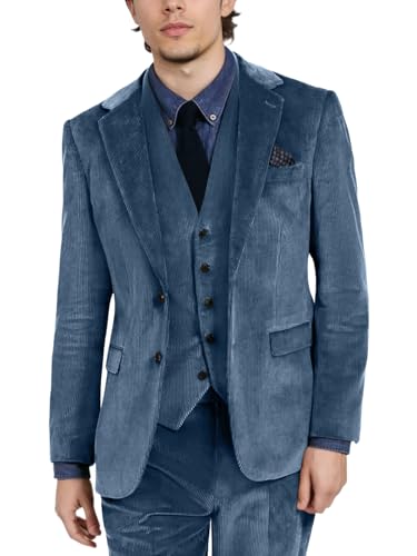Mens Corduroy Suits Slim Fit 3 Piece Suit Blazer Vest Pants Set Formal Wedding Prom Tuxedos Business Suit