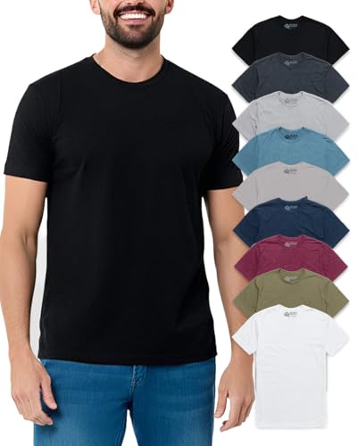 INTO THE AM Men's Plain Tees 9 Pack Multipack - Fitted Crewneck Gym Casual Workout Tshirts Shirts for Men (Black/Charcoal/Grey/Indigo/Ivory/Maroon/Navy/Olive Green/White, Large)