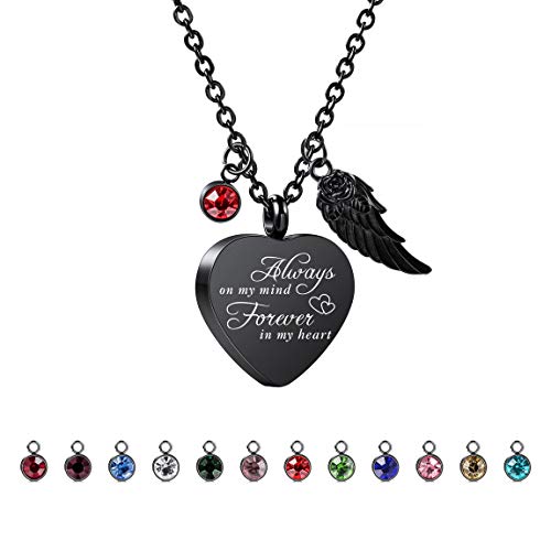 VIBOOS Personnalisé Aile d'ange Pendentif Coeur Urne Collier Gravure Pierres de Naissance pour Hommes Femmes Garçon Fille Chien Chat Animal Compagnie Cendres Mémorial Souvenir Crémation Entonnoir Kit Cover