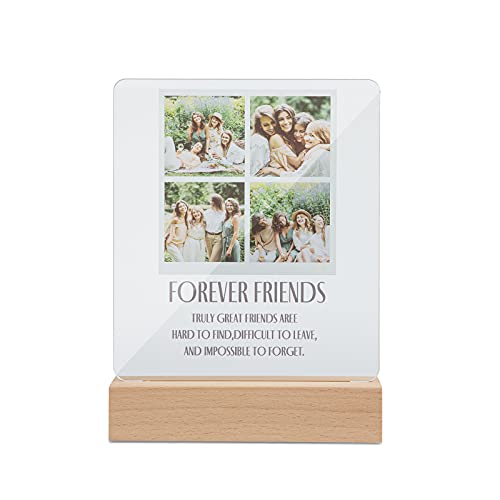 Photos personnalisées Plaque Acrylique Conseil Gravé 4 Photos et Texte Transparent Cadre En Plastique Décor De Bureau Cadeau pour Femmes Famille Meilleurs Amis Mère Petite Amie Support En Bois Cover
