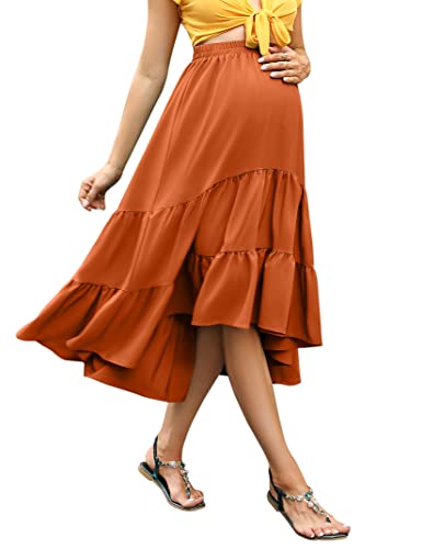 FUNJULY Maternity Dress Women's High Waist Floral Print Pleated Maxi Skirt Casual Flowy Swing A Line Long Skirts Yellow L