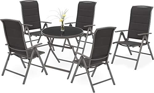 BRUBAKER Grupa siedzeń ogrodowych Milano - 1 szklany stolik - Stół składany okrągła 70 cm Ø z 2x krzesło z wysokim oparciem - aluminium - odporne na warunki atmosferyczne - Srebrnoszary