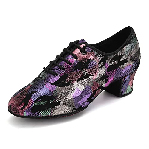 SWDZM Men&Women Ballroom Dance Shoes Lace up Modern Latin Salsa Performance Practice Dancing Shoes