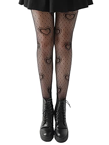 Soly Hux Women's Fishnet Stockings Patterned Floral Tights Thigh High Pantyhose Black Heart One-Size #TOP10