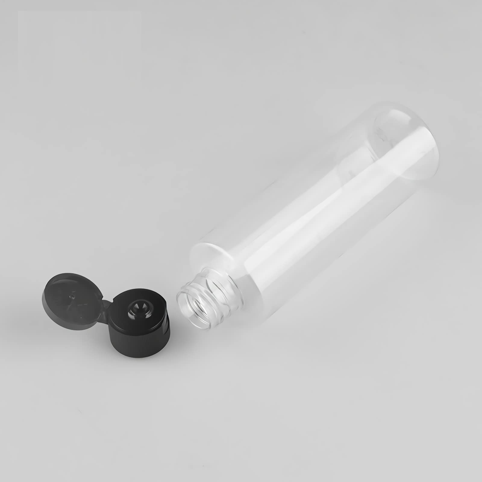 12 Pezzi 200 ml Trasparente Bottiglie di plastica PET con Tappo Flip Top Nero, Spalla Piatta Contenitori per Cosmetico, Bottiglie da Viaggio per Lozioni, Liquido, Olio