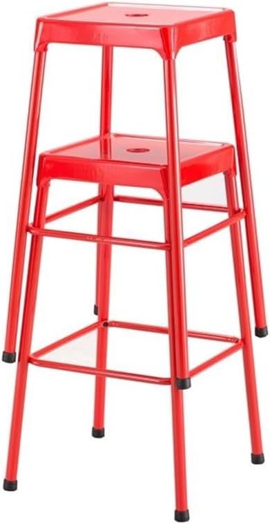 Pemberly Row Industrial Steel Counter Stool, 25 in Height, Glossy Red Finish, Backless Design with Footrest, Stackable Plastic Seat, Durable Indoor Seating for Dining Room or Bar