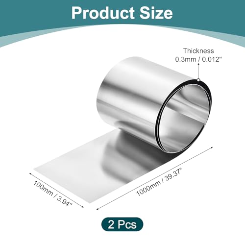 QUARKZMAN 2 Stücke Reines Nickelblech 99.6% Reine Nickelplatte Nickelstreifen 0.3x100x1000mm Nickelanode Für Galvanik Wissenschaftliches Labor Industrie DIY Handwerk