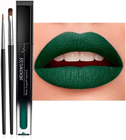HOOMUSS Green Matte Lipstick, Green Lipstick Liquid Smudge Proof and Long Lasting 24Hours, Waterproof, Non Sticky, Vegan Lip Makeup (N-Olive Green)