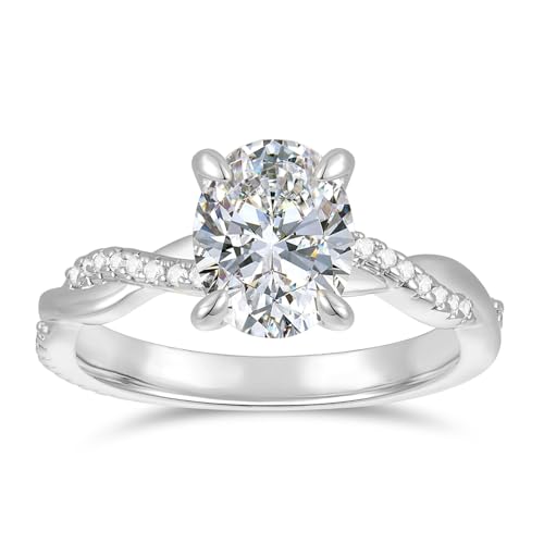 NOVSEAS 14K 2ct Oval Moissanite Ring 14K Gold Twisted Oval Moissanite Engagement Ring 14K Gold Rings for Women (White Gold, 6) by NOVSEAS - Used condition - US$259.09