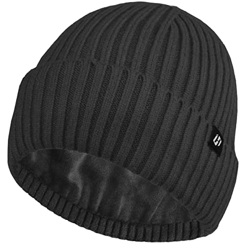 HASAGEI Strickmütze Damen Beanie Herren Damen Mütze Dicke Fleece Mütze Thermal Atmungsaktivem Unisex Cuffed Beanie Mütze Herren Weich Strickmütze Herbst Winter Stretch Wintermütze (Schwarz)