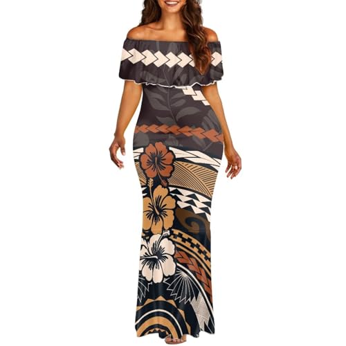 Image of Polynesian Dresses for Women Off Shoulder Maxi Dress Puletasi Samoan Dresses S-7XL