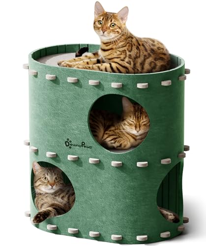 Lit pour chat à 2 niveaux DownyPaws château-maison de jeu vert en feutre - 2