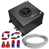 Dexepe Universal 5 Gallon 20L Fuel Cell Polished Aluminum Fuel Tank with Cap/Level Sender/12FT Oil Feed Line Black